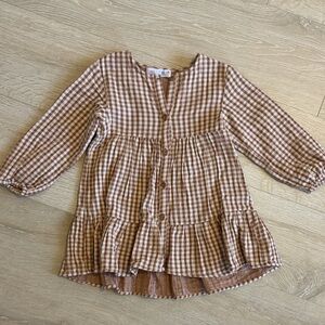 Zara Brown and White Gingham Button-Front Kids Dress